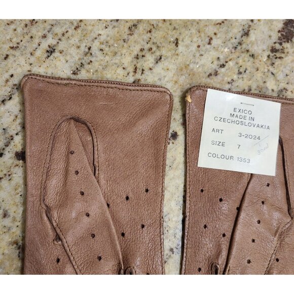 New! Women's Size S Brown Pigskin Leather Driving Gloves Knuckle Holes Stitching - Picture 9 of 12